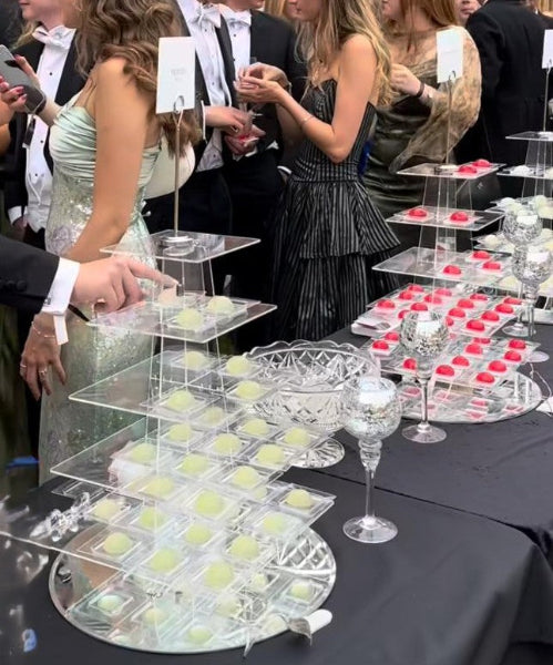 Luxury YIXO jelly display created for Magdalen College Oxford Commemoration Ball featuring bespoke Nocturne Violet jellies.